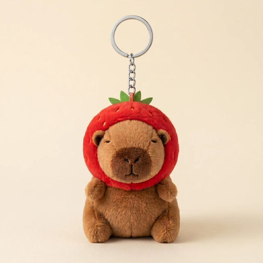 Strawberry Capybara Plush Keychain