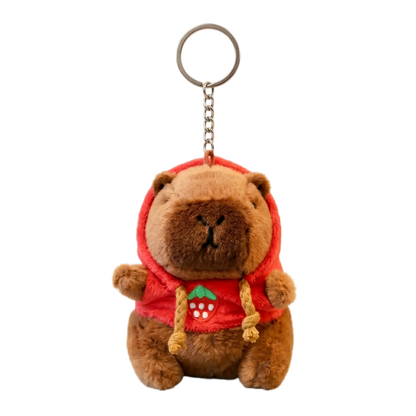 Strawberry Hoodie Capybara Plush Keychain