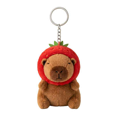 Strawberry Capybara Plush Keychain