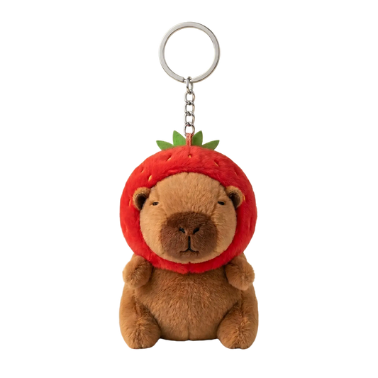 Strawberry Capybara Plush Keychain