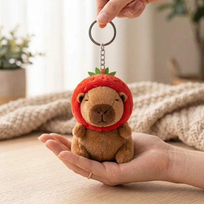 Strawberry Capybara Plush Keychain