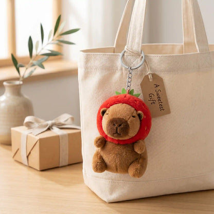 Strawberry Capybara Plush Keychain