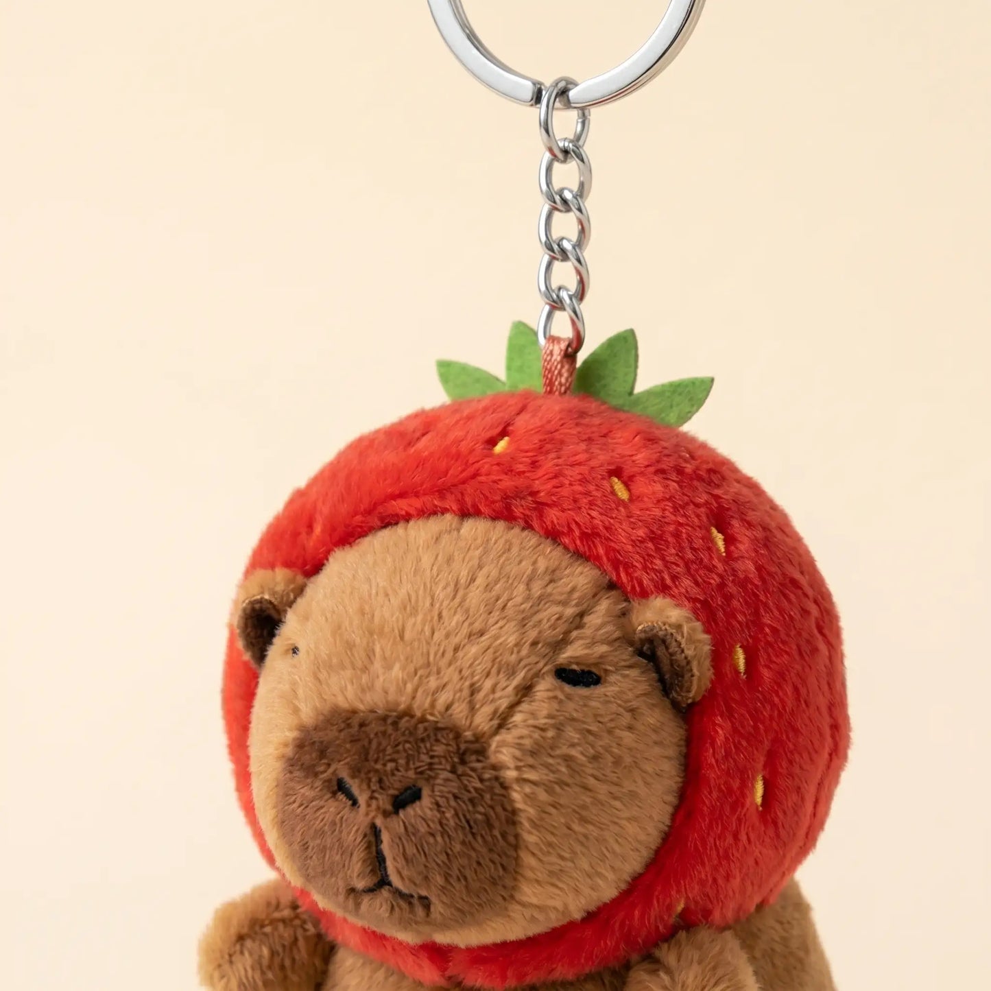 Strawberry Capybara Plush Keychain