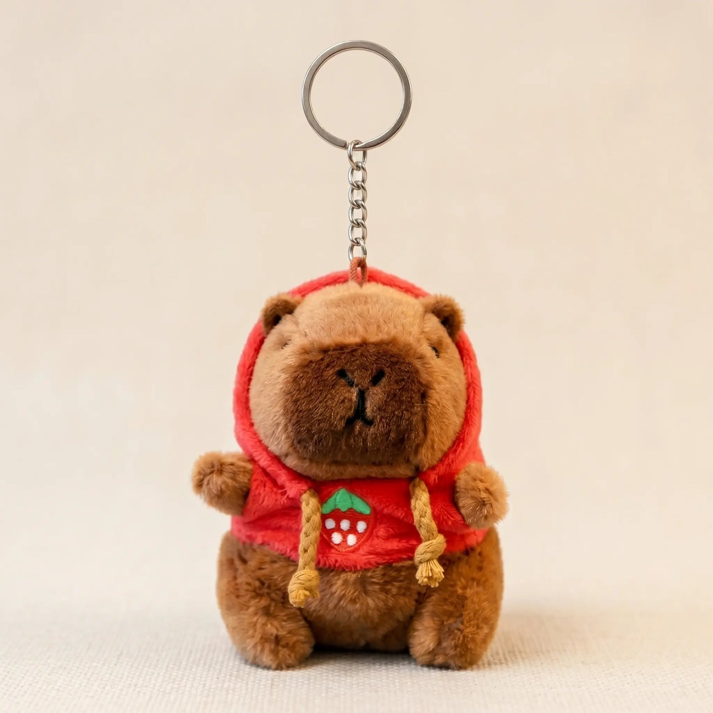 Strawberry Hoodie Capybara Plush Keychain